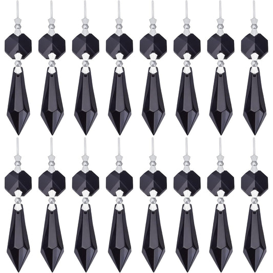 20pcs Crystals Prisms Glass Tip Beads Black Chandelier Icicle Drops Hanging Crystal Replacements Pendants for DIY Craft Jewelry Ornament Wedding Christmas Lamp Decoration, 35 mm