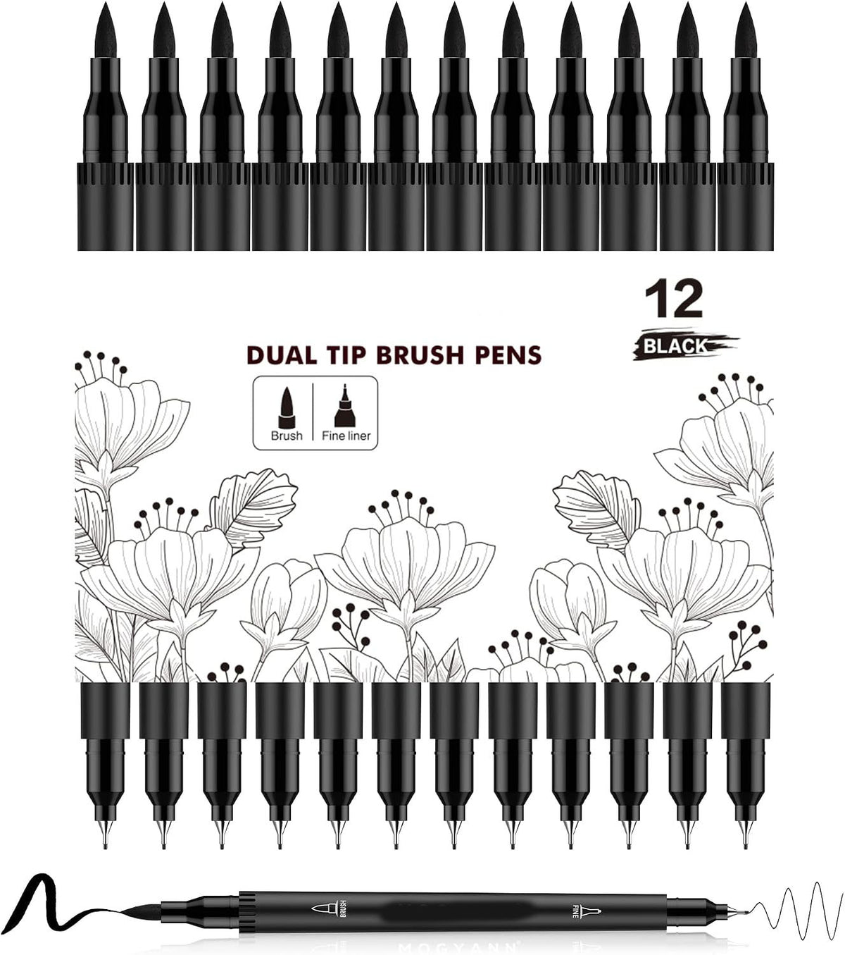 HENDEVL  Drawing Pens, 12 Pack Dual Brush Pens Black Markers for Art Drawing Sketching