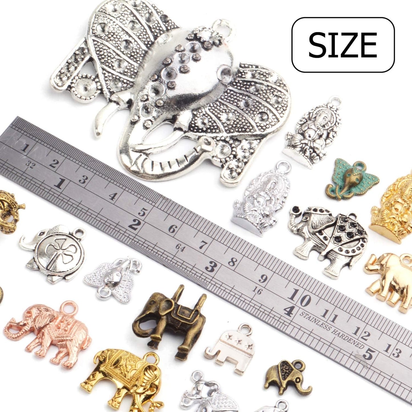 100g (About 20-40pcs) Mixed Alloy Elephant Charms Tibetan Animal Elephant Head Charms Pendants Jewelry Findings for Bracelets Necklace Crafts Making