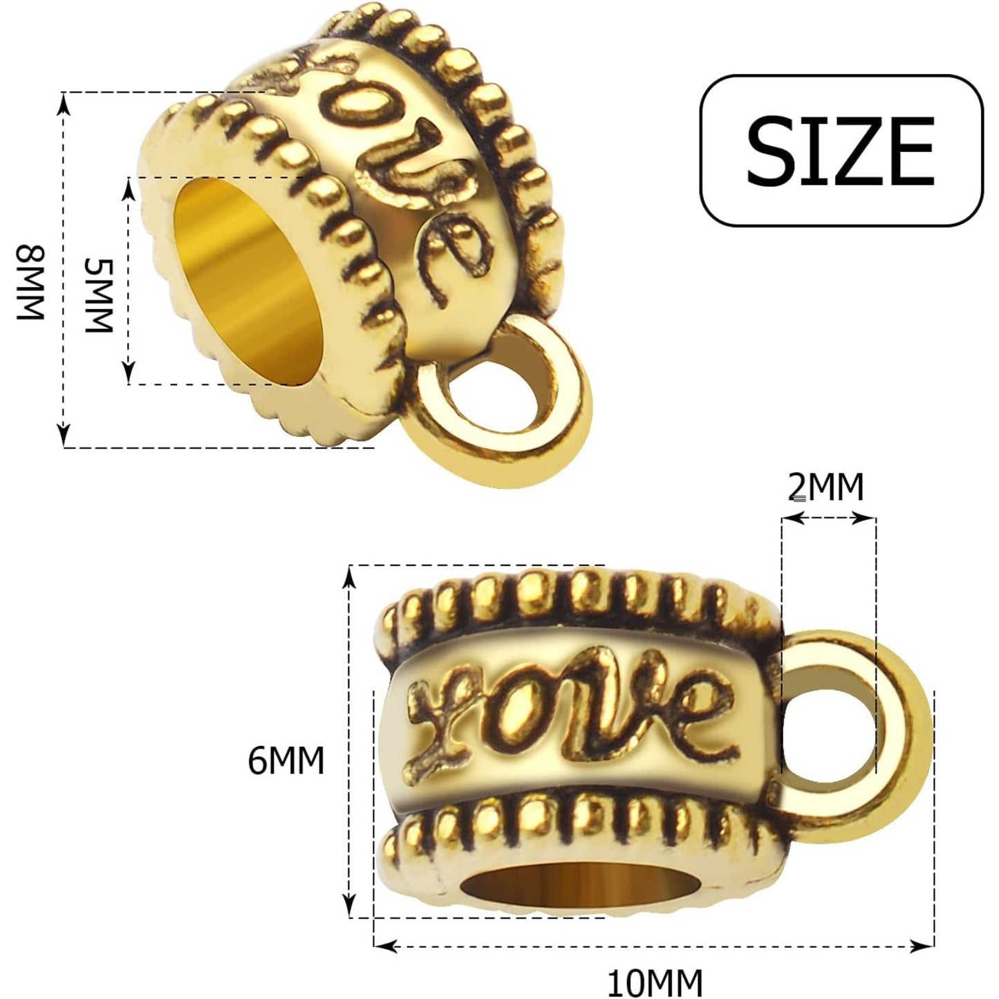 100pcs Antique Gold Bail Beads Tibetan Alloy Bail Tube Spacer Bead Connector Hanger Beads for Bracelet Necklace Pendant Jewelry Making