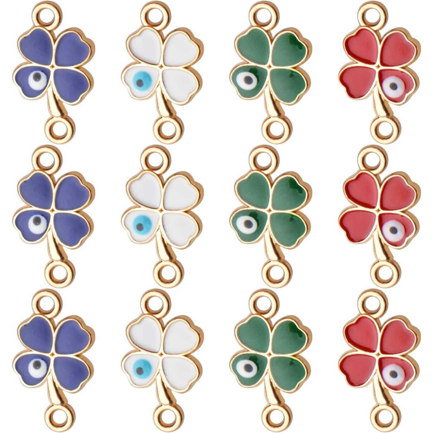 12PCS Four Leaf Clover Charms Alloy Evil Eye Pendant Connectors Findings Patrick's Day Charms for DIY Necklace Bracelet Jewelry Making