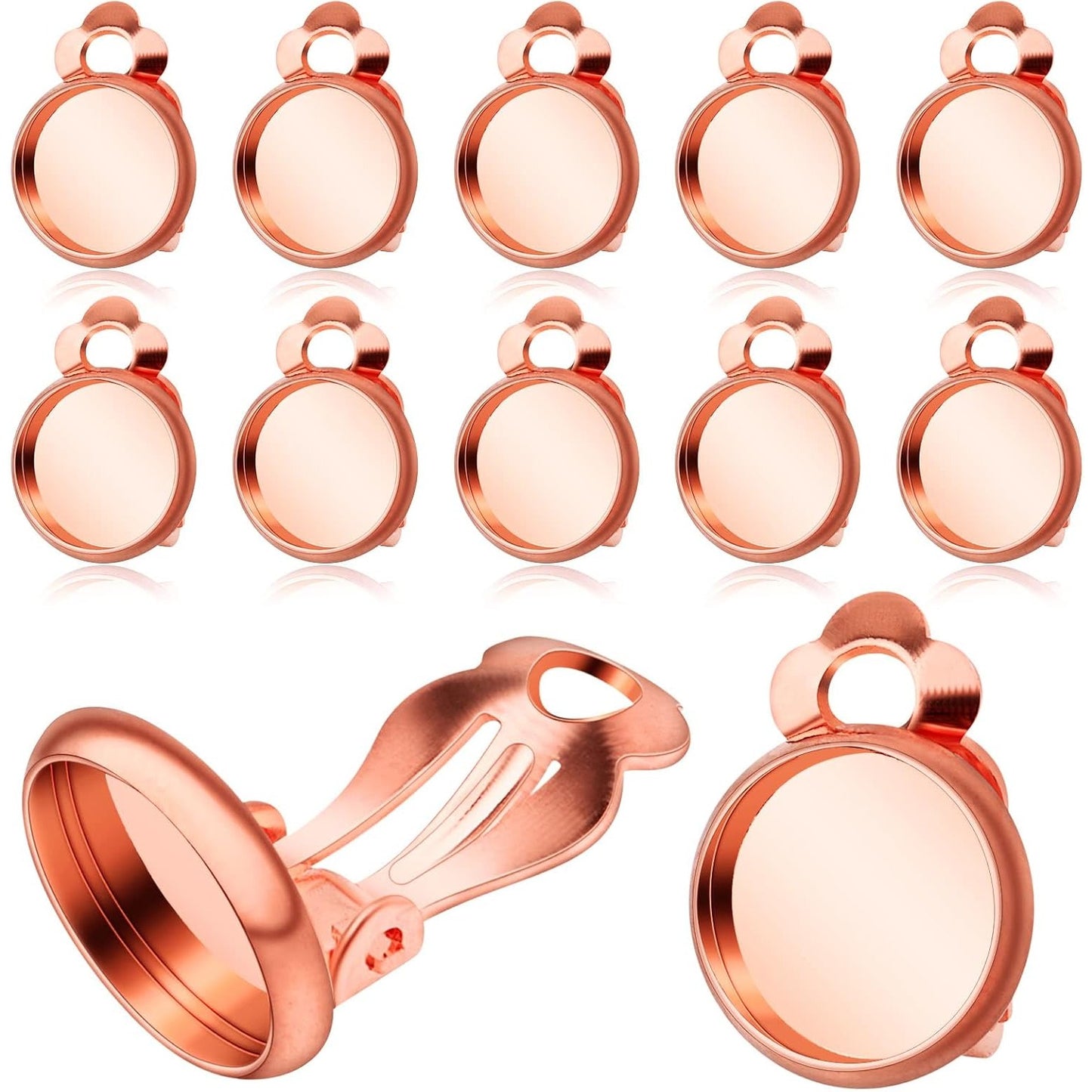 Clip-on Earring Converters, 20pcs (10 Pair) Flat Round Earring Trays 12mm Earring Cabochon Setting Converter for Non Pierced Ears Earring Making - Silver