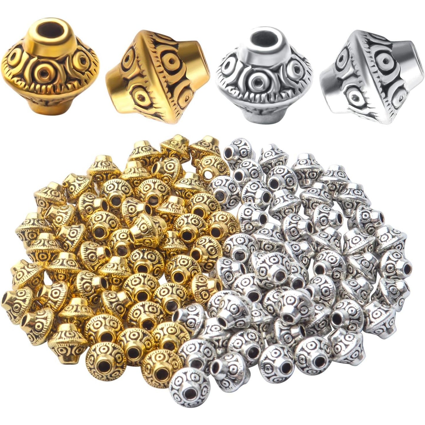 100pcs Bicone Spacer Beads Tibetan Alloy Beads Spacers Loose Beads Jewelry Spacer Charms for Jewelry Bracelet Necklace Making Supplies