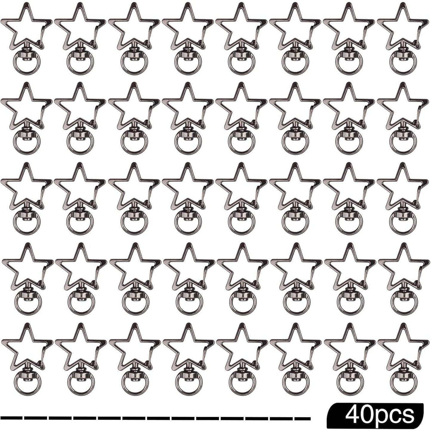 40pcs Star Shape Keychain Clips Metal Zinc Alloy Swivel Lobster Claw Clasp Trigger Spring Buckles Snap Hooks for DIY Keyrings Bags Handbags Lanyards Accessories, Gun Black