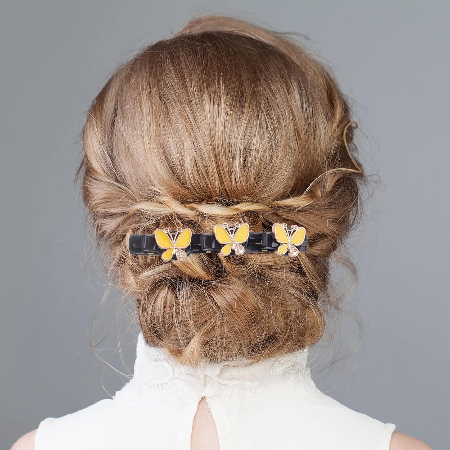 8pcs Butterfly Shape Braided Hair Clips with 3 Small Clips on Top Double Layer Rsvelte Hair Clip Barrettes with Butterfly for Women Girls Hair Sectioning Styling, 4 Colors