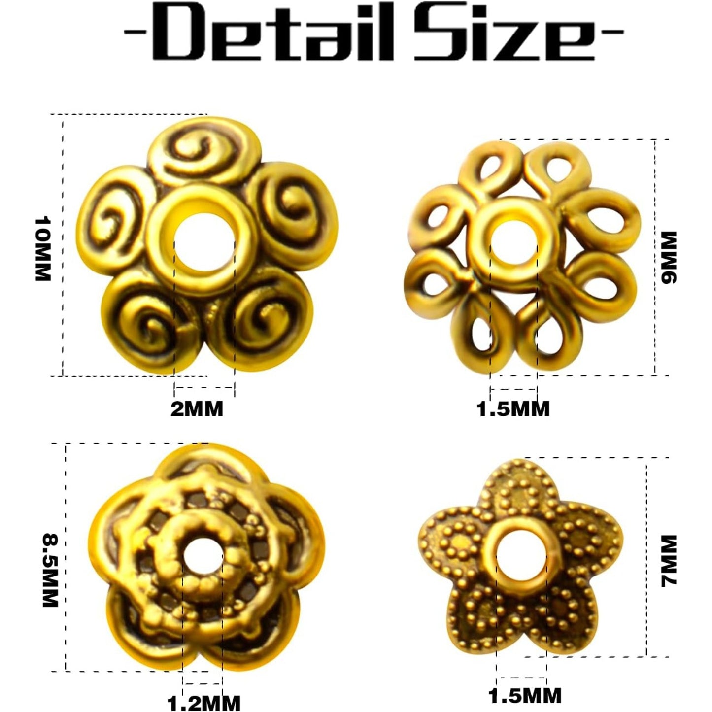 200pcs Antique Gold Spacer Beads Caps Flower Bead Caps Alloy Flower Cap Bead End Caps Loose Beads for DIY Bracelet Earring Necklace Jewelry Crafts Making Accessories
