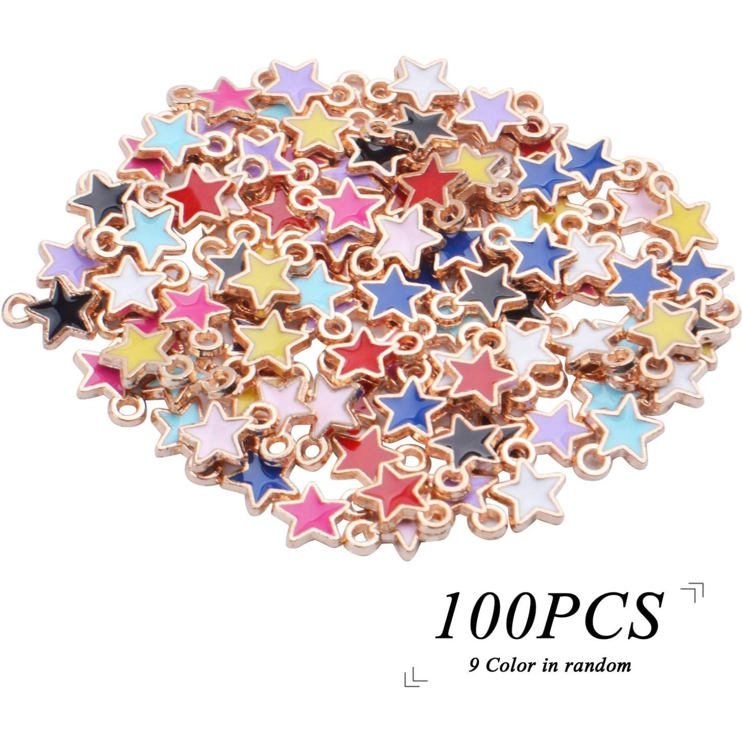 100pcs Gold Plated Enamel Star Charms Mini Stars Pendants Mixed Color Star Charms for Jewelry Making Arts Crafting,9 Colors,6 * 8mm