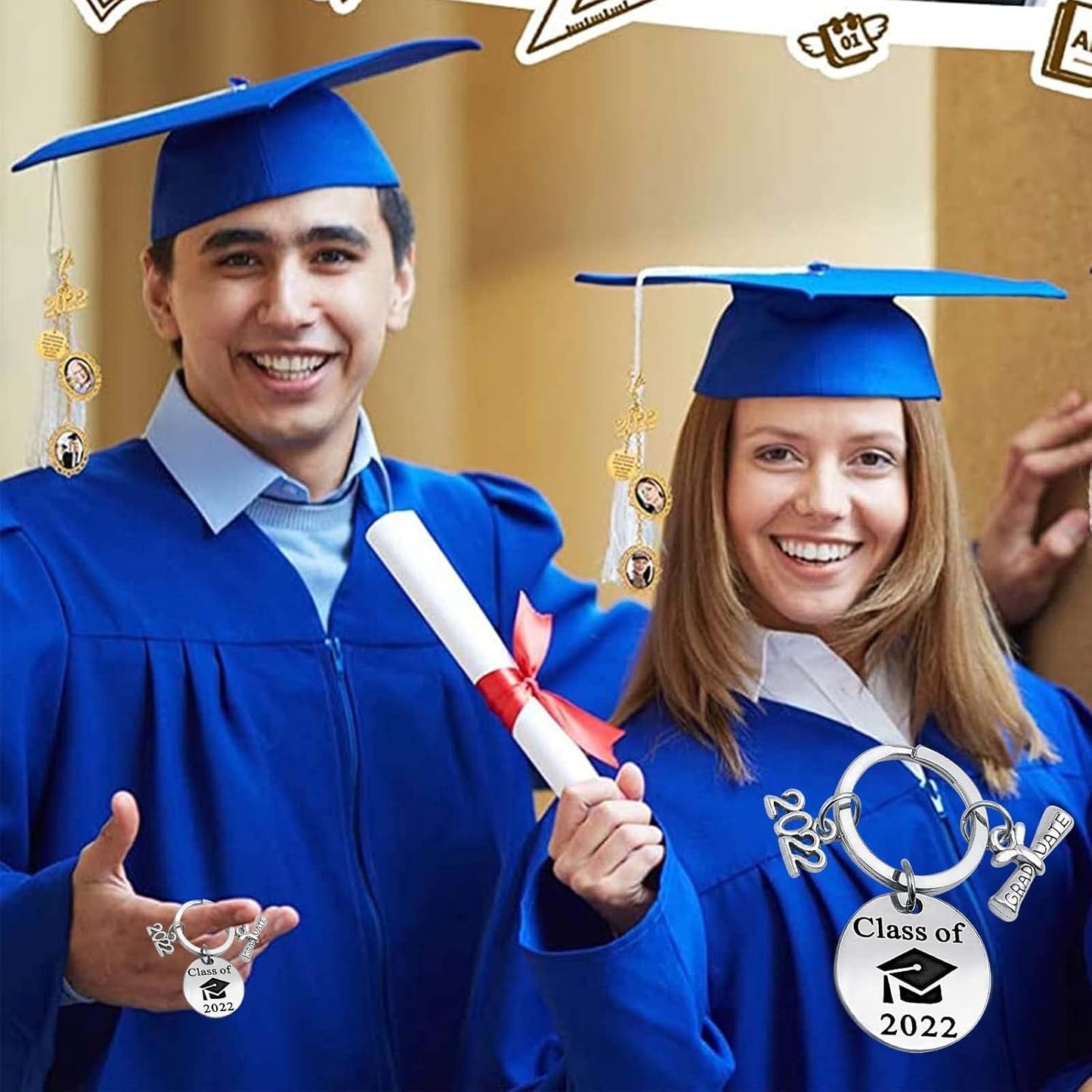 5pcs Stainless Steel Graduation Gifts Keychains for Class of 2022 Inspirational Gift Key Rings for 2022 Graduation Congratulations Birthday Encouragement Gifts, 5 Styles