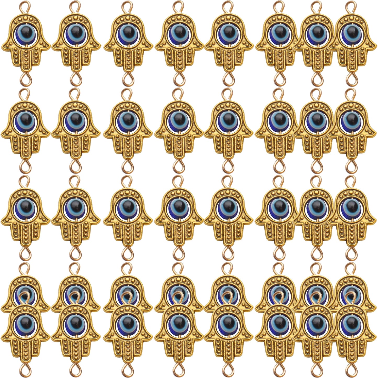 Hamsa Hand Beads Charms, 40pcs Antique Blue Evil Eye Beads Fashion Connectors Pendants Fatima Symbol Charms for DIY Necklace Bracelet Jewelry Making