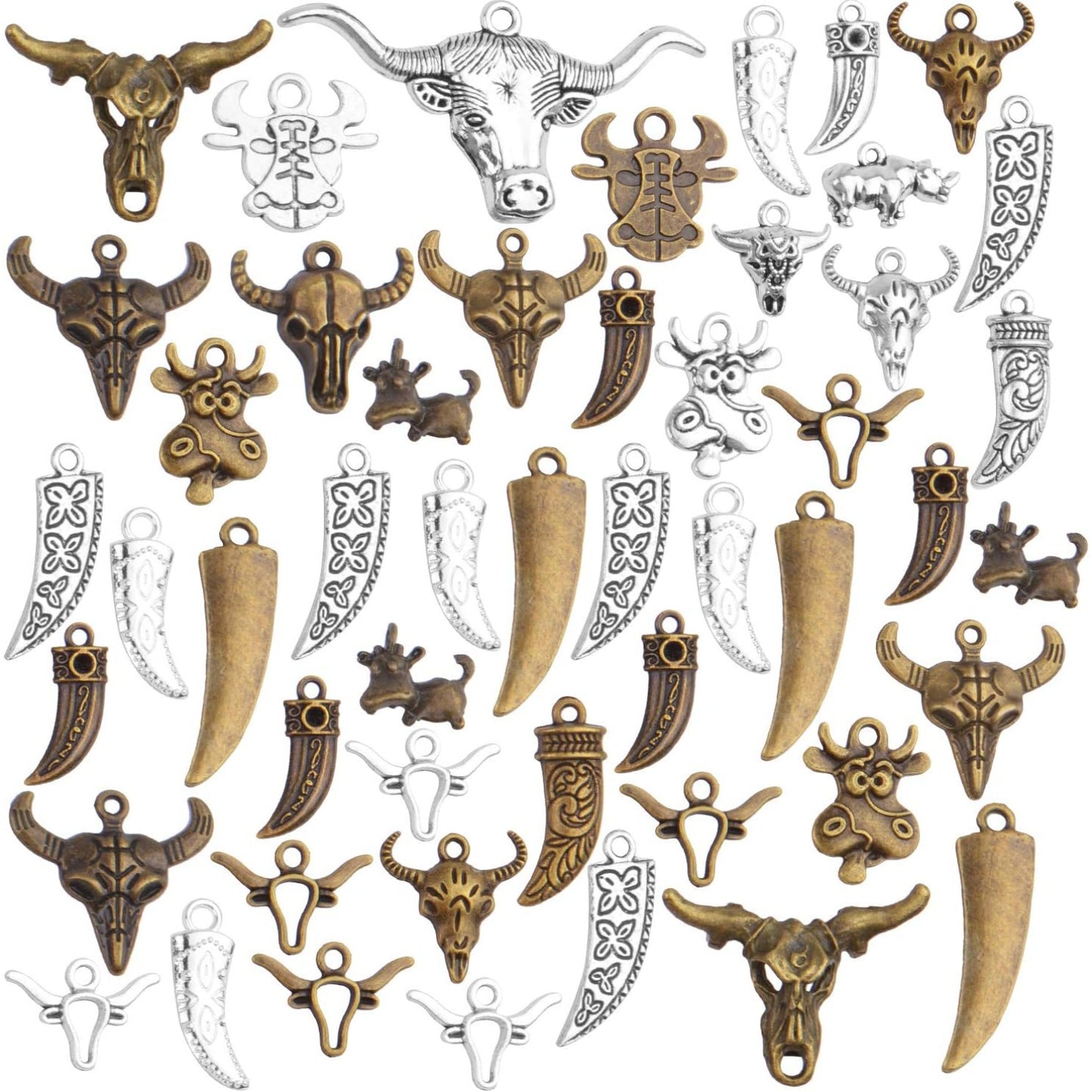 100g (40-60pcs) Mixed Cow Charms Alloy Cattle Pendant Charms Vintage Jewelry Findings for Making Braclet Necklace Crafts