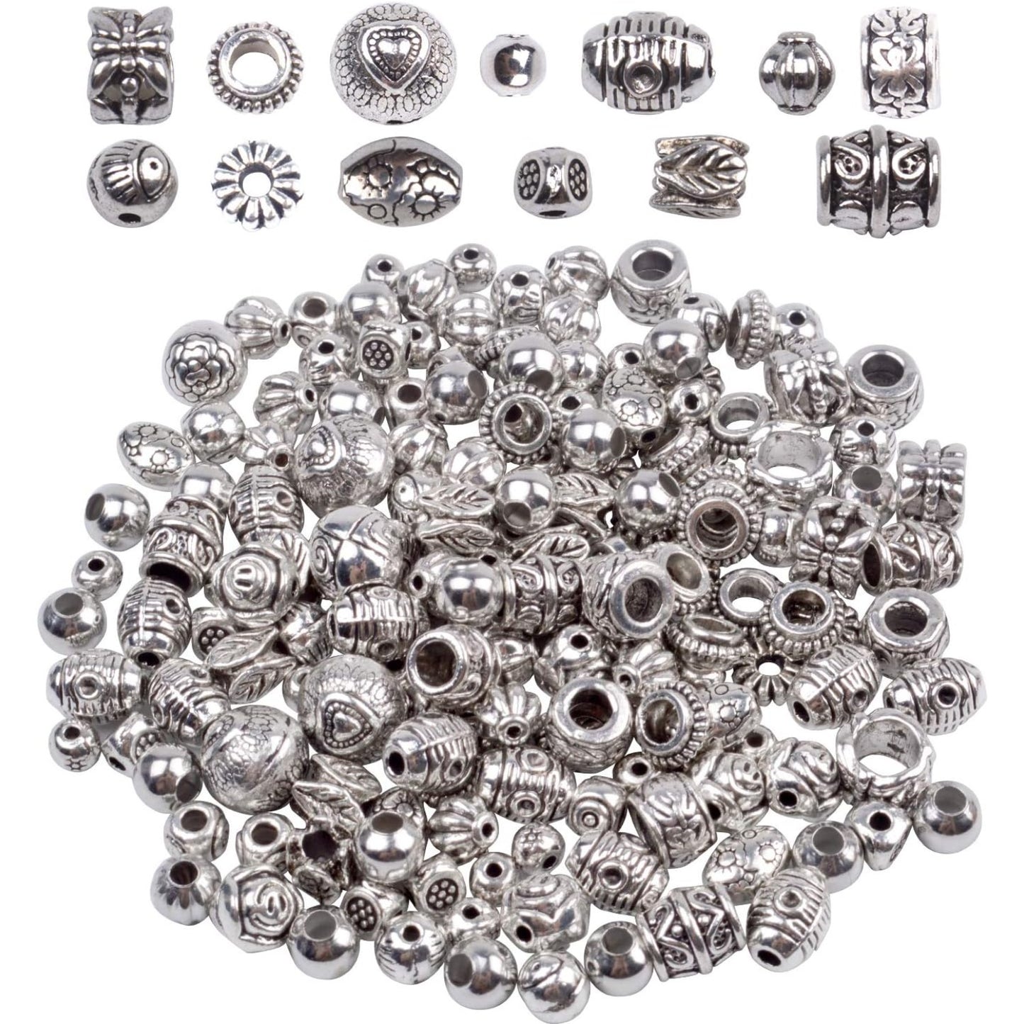 100g (About 130-180pcs) Antique Silver Round Small Beads Jewelry Bead Charm Spacers for Jewelry Making Bracelets Necklace