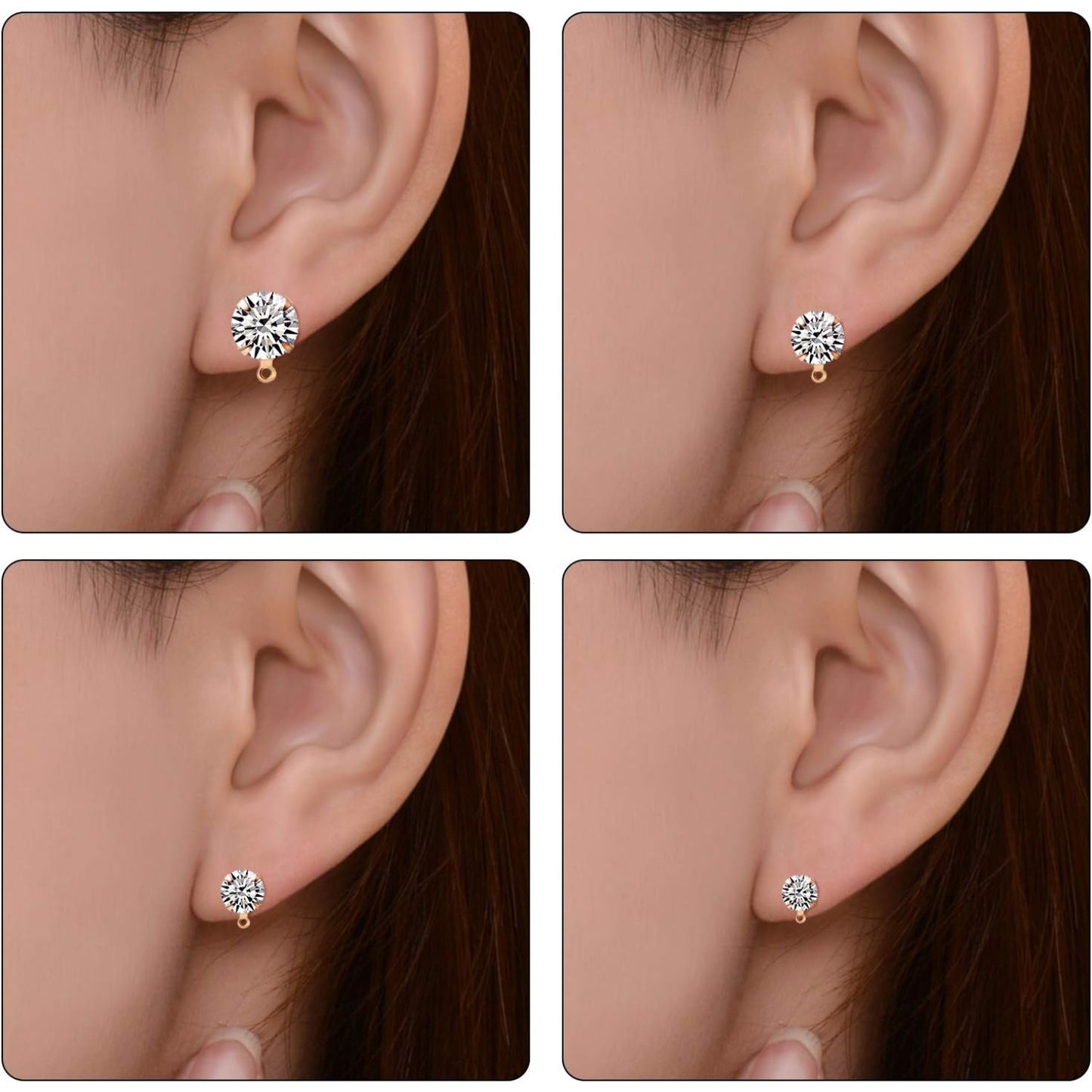 80pcs Rhinestone Hypoallergenic Earring Posts Stud Earrings with Loop and 80pcs Butterfly Ear Back Earrings for DIY Earring Jewelry Making Findings, 4 Sizes