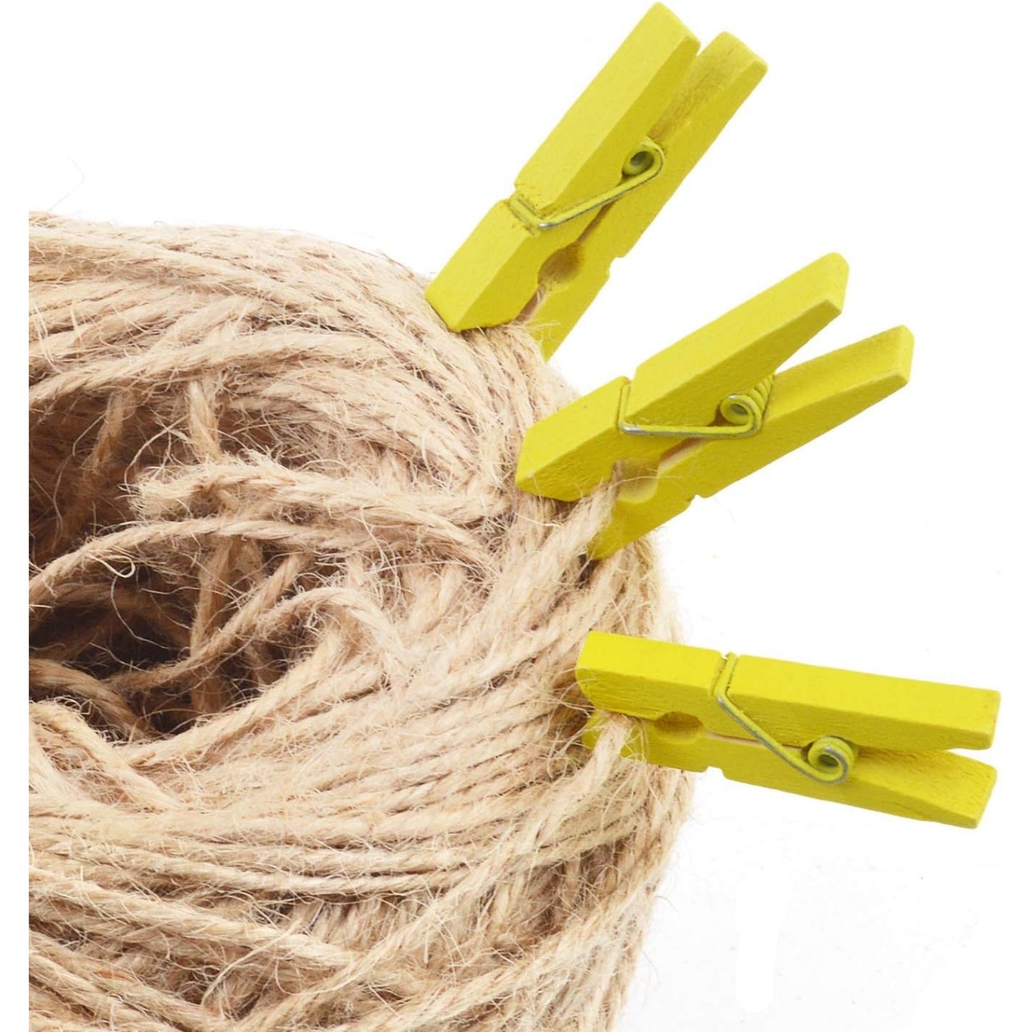 BronaGrand 100pcs Mini Yellow Wooden Utility Paper Clips, Clothespins, Photo Clips
