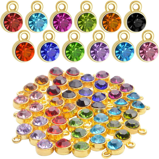 Crystal Birthstone Charms, 48pcs Crystal Birthstone Charms DIY Round Beads Pendant with Rings Handmade Crystal Charm for Necklace Bracelet Earring Jewelry Making, 10x7mm, 12 Colors