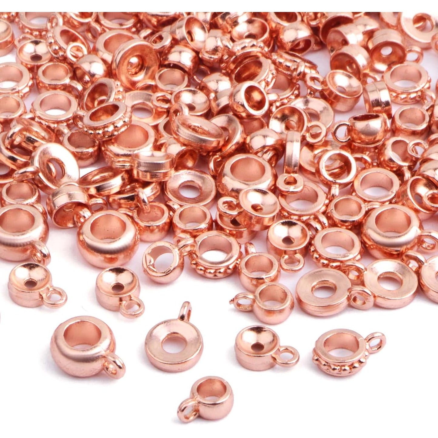 100 Gram Rose Golden Bail Tube Beads Alloy Bail Beads Connectors Tube Rondelle Spacer Bead Hanger Links for DIY European Bracelet Pendant Jewelry Making, 5 Styles