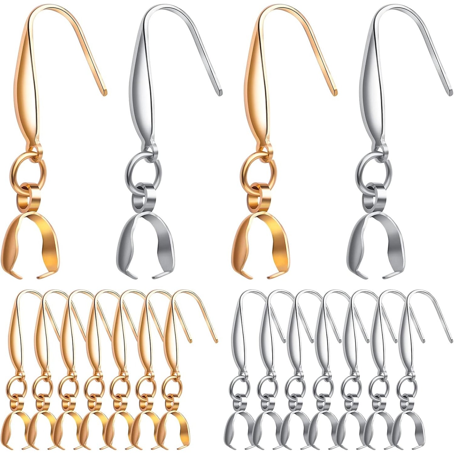 20pcs Stainless Steel Pendant Clasp Earring Hooks Ear Wire Buckle Hoops Fish Hooks Dangle Earrings for DIY Crafts Jewelry Making Accessories, Golden and Steel Color, 34 mm x 13 mm