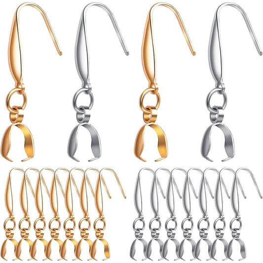 20pcs Stainless Steel Pendant Clasp Earring Hooks Ear Wire Buckle Hoops Fish Hooks Dangle Earrings for DIY Crafts Jewelry Making Accessories, Golden and Steel Color, 34 mm x 13 mm