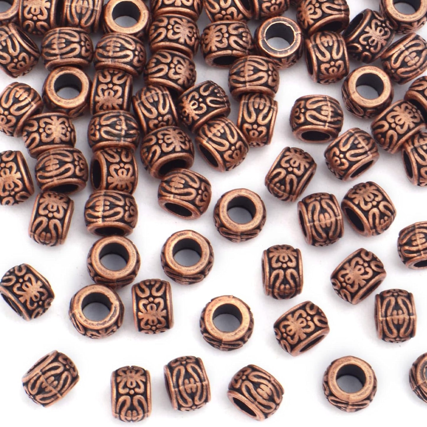 BronaGrand 100pcs Large Hole Spacer Beads Tibetan Alloy European Rondelle Spacers Vintage Loose Charm Beads for DIY Necklace Bracelet Jewelry Making, 7.8x5.5mm, Hole: 4.5 mm
