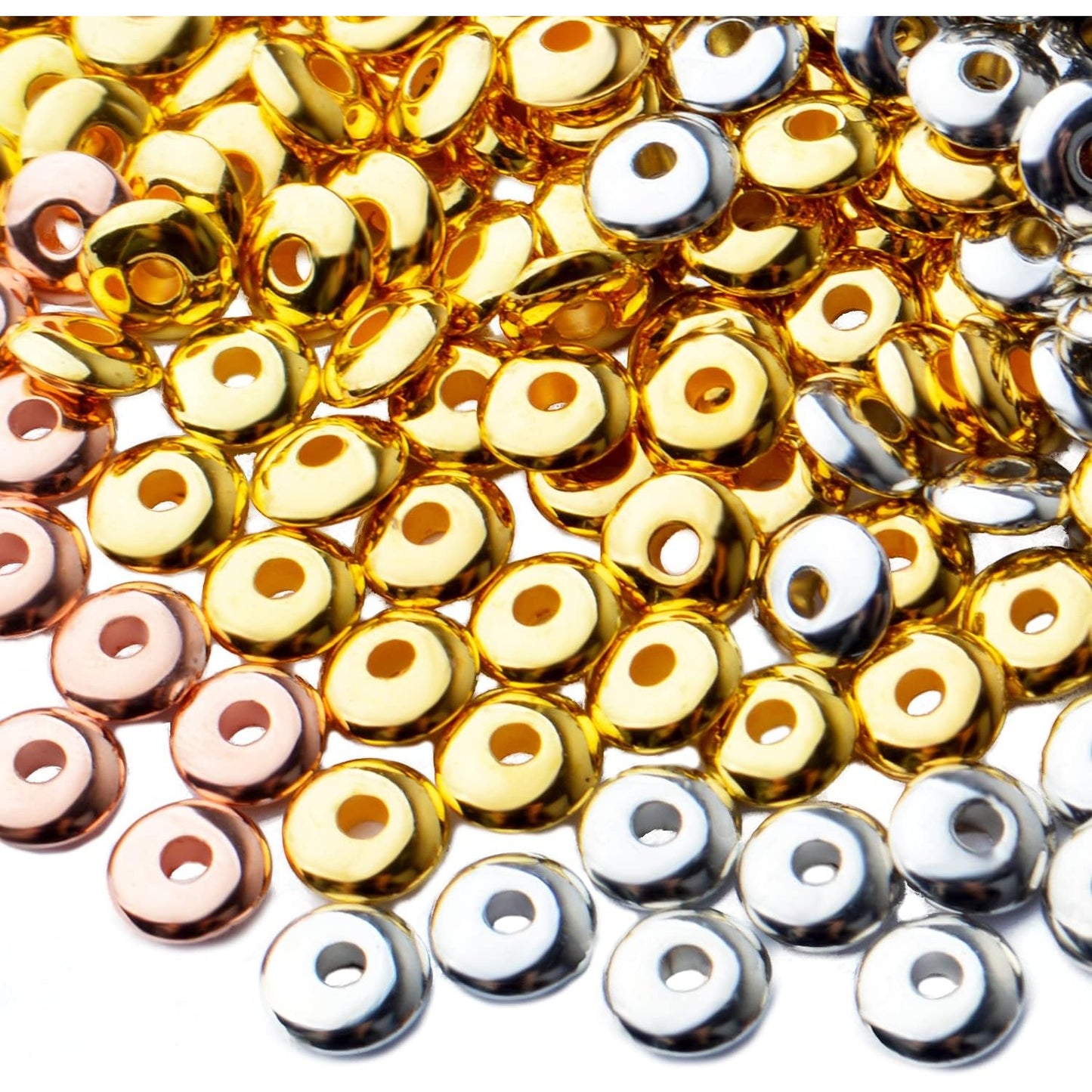 600pcs Spacer Beads Flat Round Bead Spacers Rondelle Beads Disc Spacer Loose Beads for DIY Jewelry Bracelet Making,3 Colors