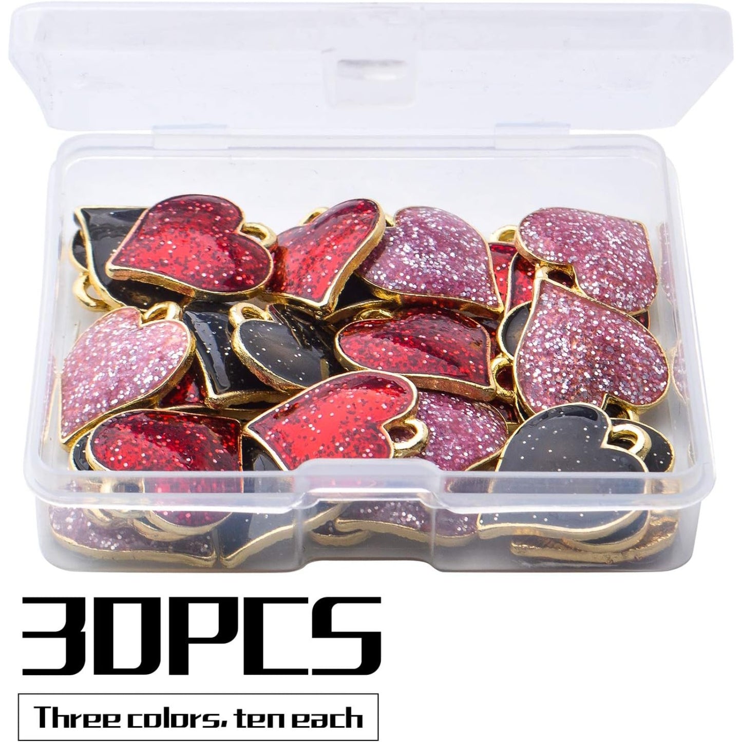 30pcs Heart Charms Enamel Heart Beads Charms Jewelry Charm Pendants with A Box for Necklace Bracelet Jewelry Making DIY Crafting,17×15×2mm