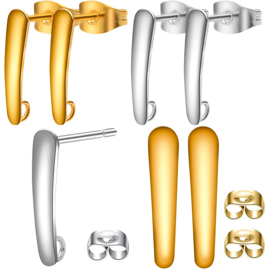 20pcs Stainless Steel Earring Hooks Findings Ear Piercing Studs Earring Bars with Loop and 20pcs Soft Earring Backs for Jewelry Making,Gold and Silver