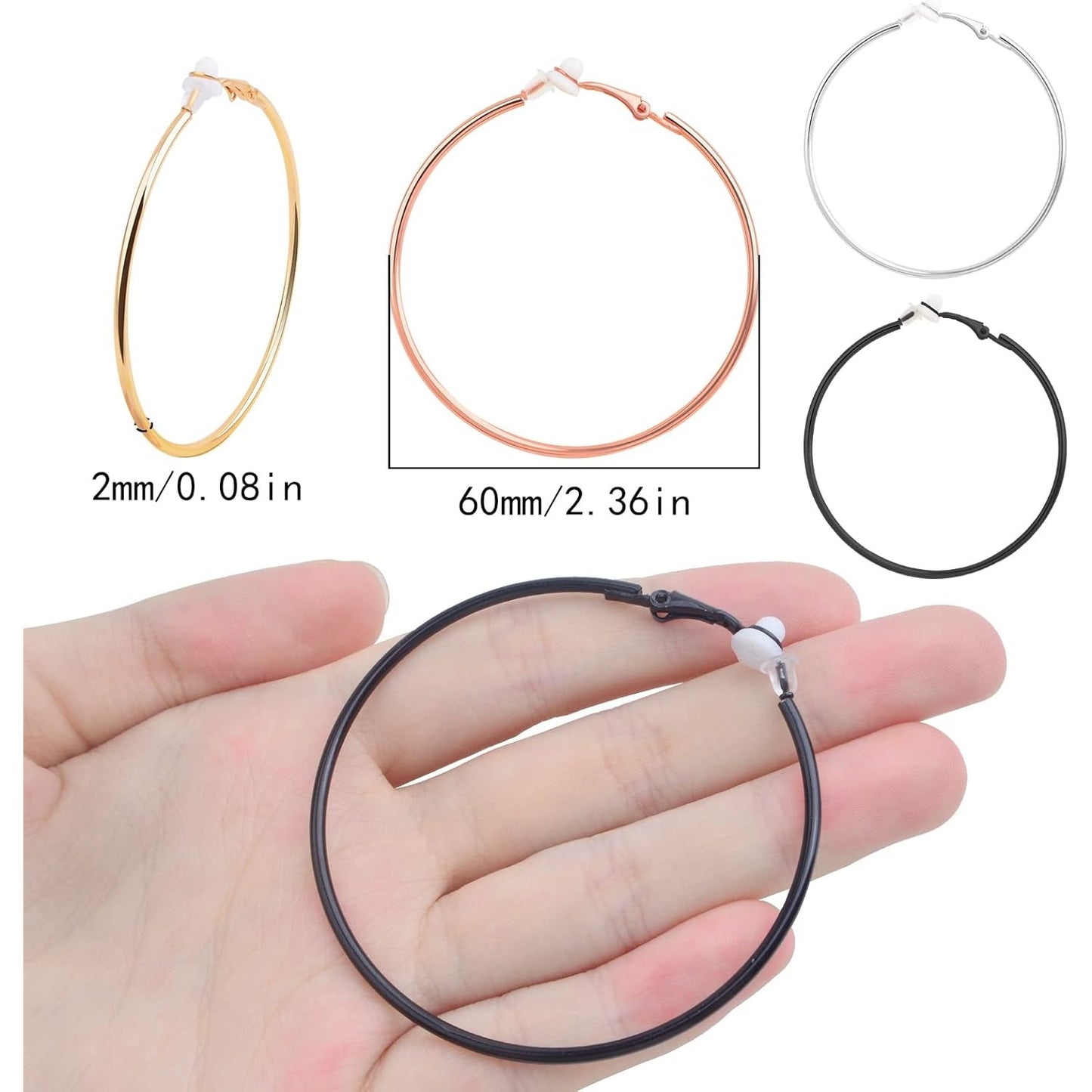 8 Pairs 60 mm Round Open Earring Beading Hoops Metal Hoop Earrings Findings Component with Silicone Earring Pads for DIY Crafts Jewelry Making Wedding Party Gifts, 4 Colors