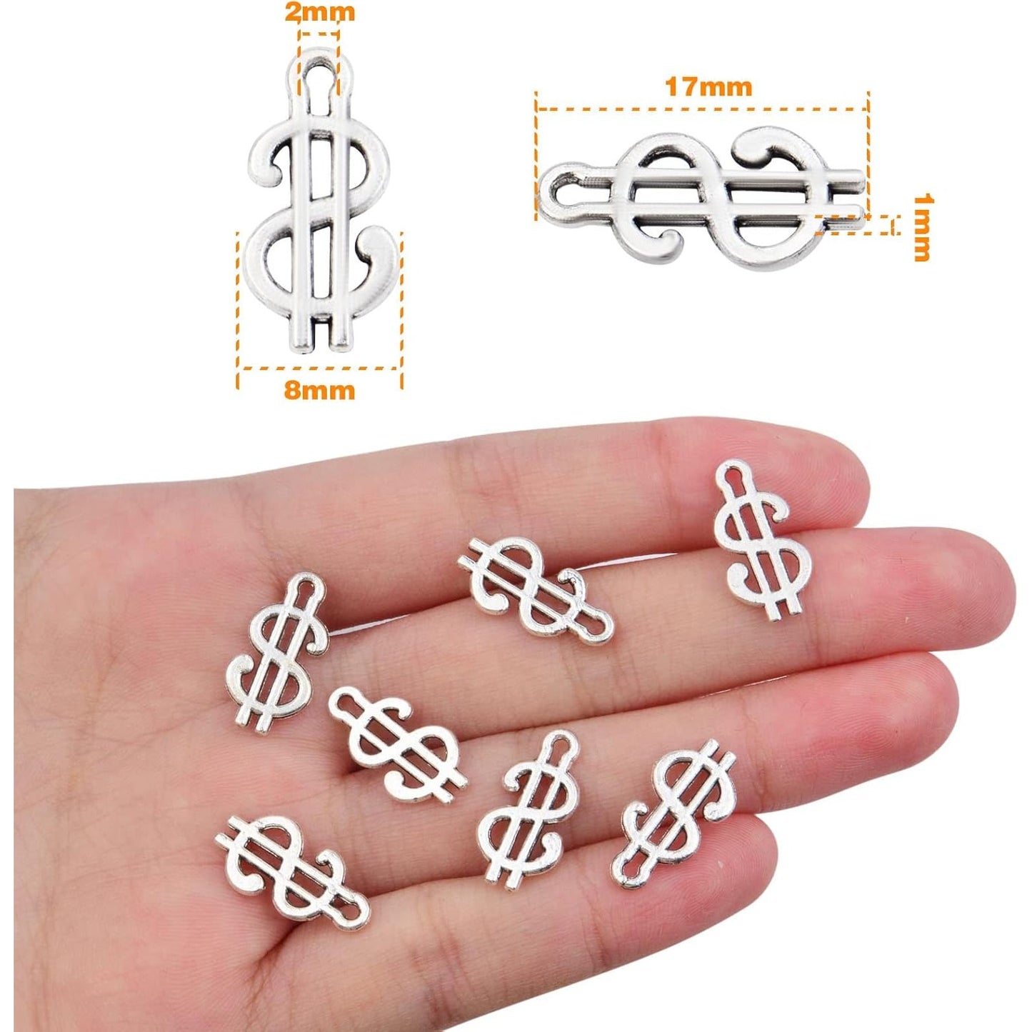 50 Pieces Antique Silver Dollar Sign Charms Pendants Vintage Money Charms for DIY Necklace Bracelet Earrings Jewelry Making Accessories