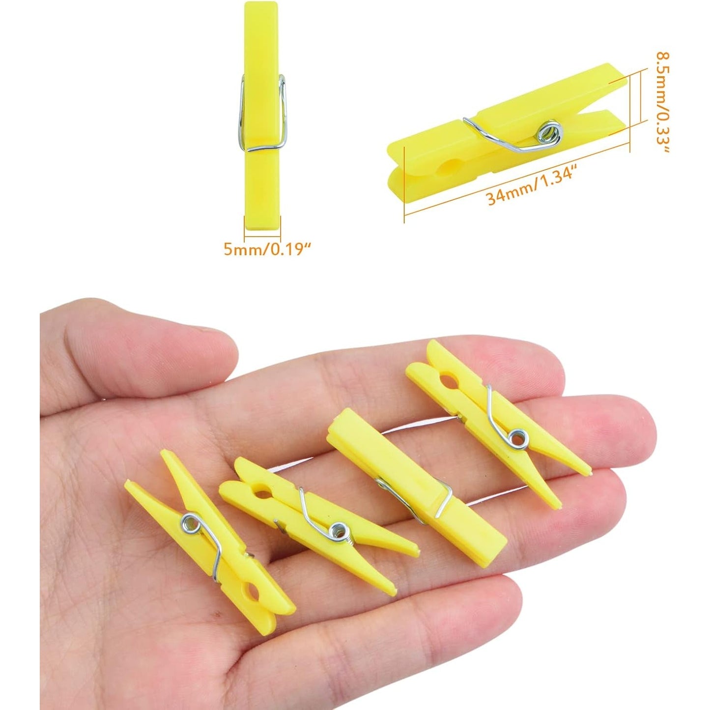 100 Pieces Mini Plastic Clothespins Sturdy Photo Paper Clips Decorative Craft Clips for Hanging Picture Arts Scrapbooking Home Wedding Decor, Yellow