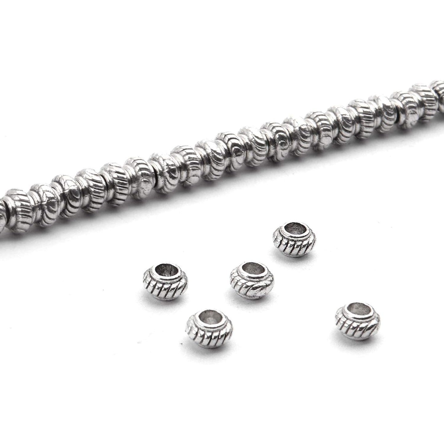 100pcs Silver Spacer Beads Round Tibetan Alloy Spacers Loose Spacer Bead for Necklace Bracelet Crafts,5.8 * 3.6mm