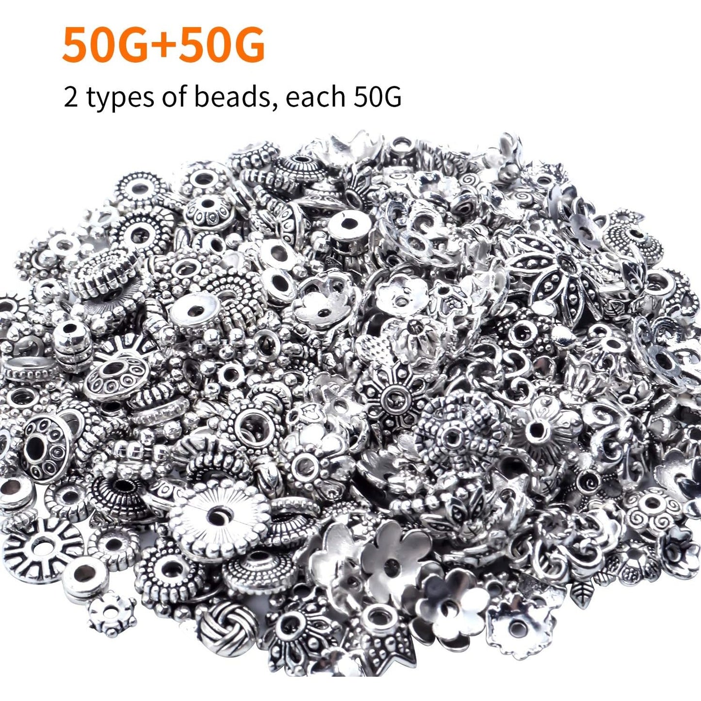 100g Mixed Metal Flower Caps Ends Tibetan Silver Spacer Loose Beads for Jewelry Making