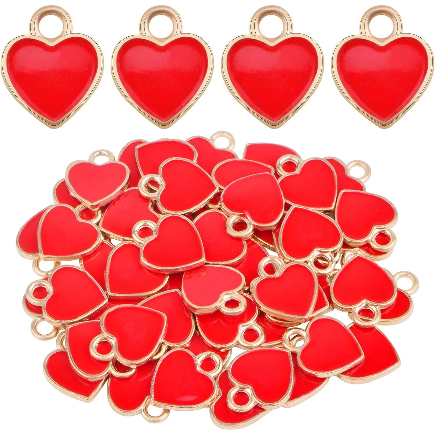 50pcs Enamel Red Heart Shaped Charms Alloy Love Heart Dangle Pendants Valentine’s Day Hanging Ornaments for DIY Bracelet Necklace Earrings Jewelry Making Decor