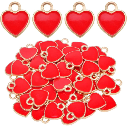 50pcs Enamel Red Heart Shaped Charms Alloy Love Heart Dangle Pendants Valentine’s Day Hanging Ornaments for DIY Bracelet Necklace Earrings Jewelry Making Decor