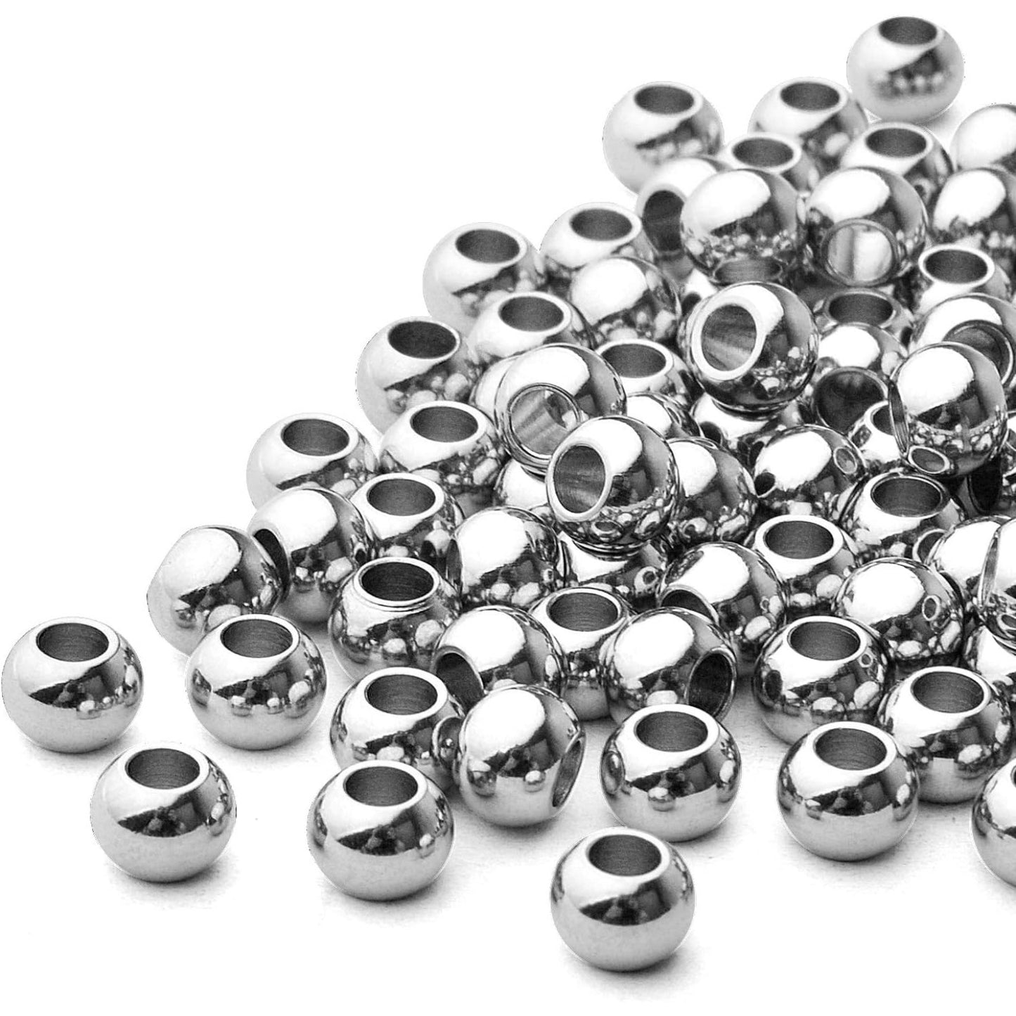 100pcs Smooth Round Spacer Beads 304 Stainless Steel Rondelle Beads Spacers Seamless Loose Beads for DIY Crafts Jewelry Bracelet Necklace Making(6×4mm, Hole:3mm)