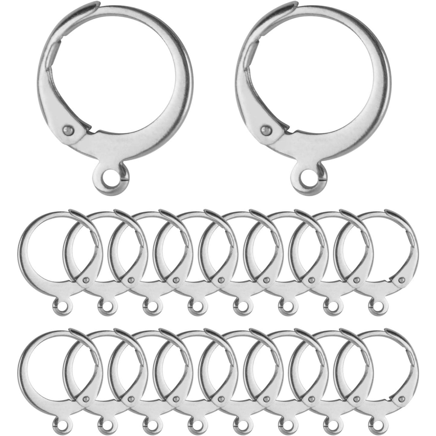 50 Pieces (25 Pair) Stainless Steel Leverback Earrings Round French Hook Earwires Findings with Open Loop for Earring Making - 13 x 15 mm
