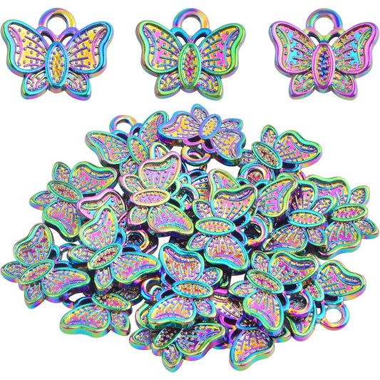 20pcs Rainbow Color Butterfly Pendant Charms Alloy Butterfly Printed Dangle Pendants Craft Supplies for DIY Earrings Bracelets Necklace Hair Clips Jewelry Making