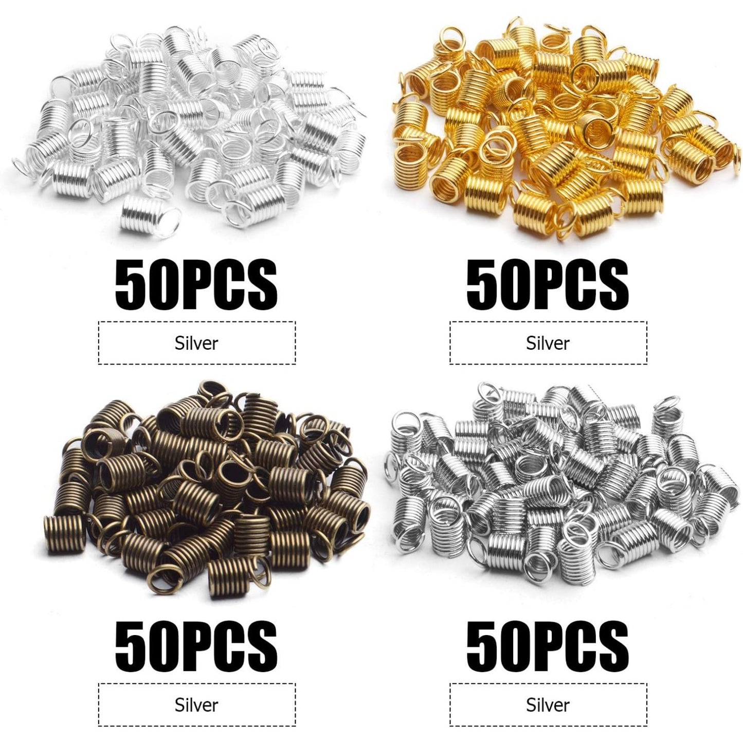 Cord Ends Caps, 200pcs Coil Cord Ends Metal Alloy Leather Cord Ends Caps for DIY Handmade Ornaments Jewelry Making Crafting, 9×5mm, Hole 3.5mm