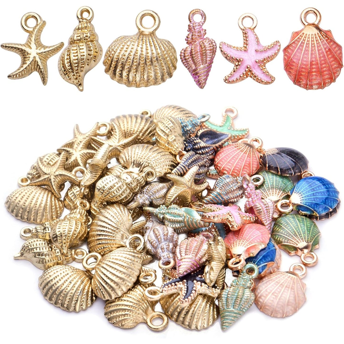 60pcs Alloy Ocean Starfish Seashell Conch Charms Colorful Enamel Ocean Life Sea Animal Pendants Charms Craft Supplies for DIY Jewelry Making Birthday Wedding Party Favor Gifts