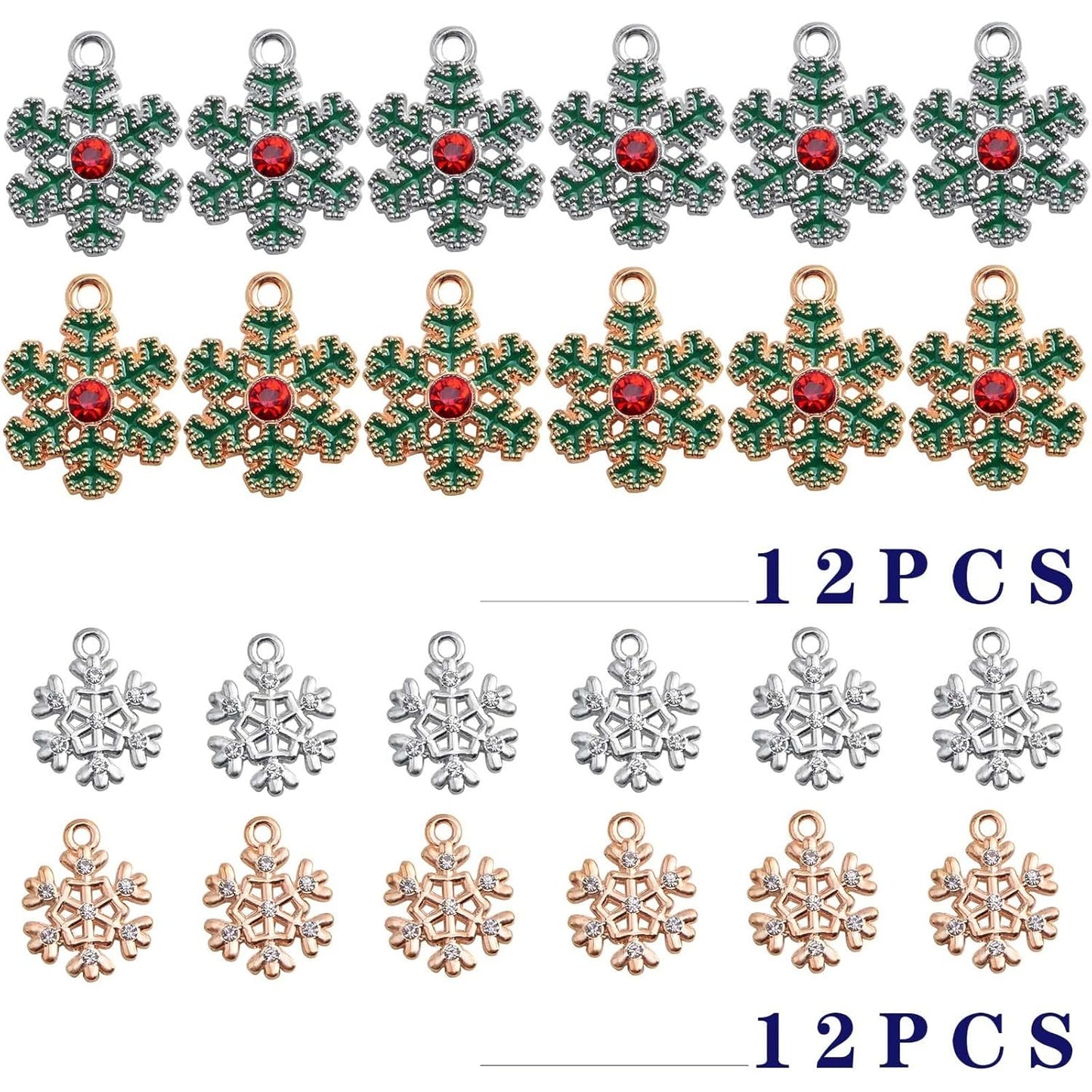 24pcs 2 Styles Enamel Rhinestone Snowflake Charms Alloy Christmas Snowflake Winter Pendant Charms Crafts Accessories for DIY Necklace Bracelet Earring Jewelry Making, 2 Colors