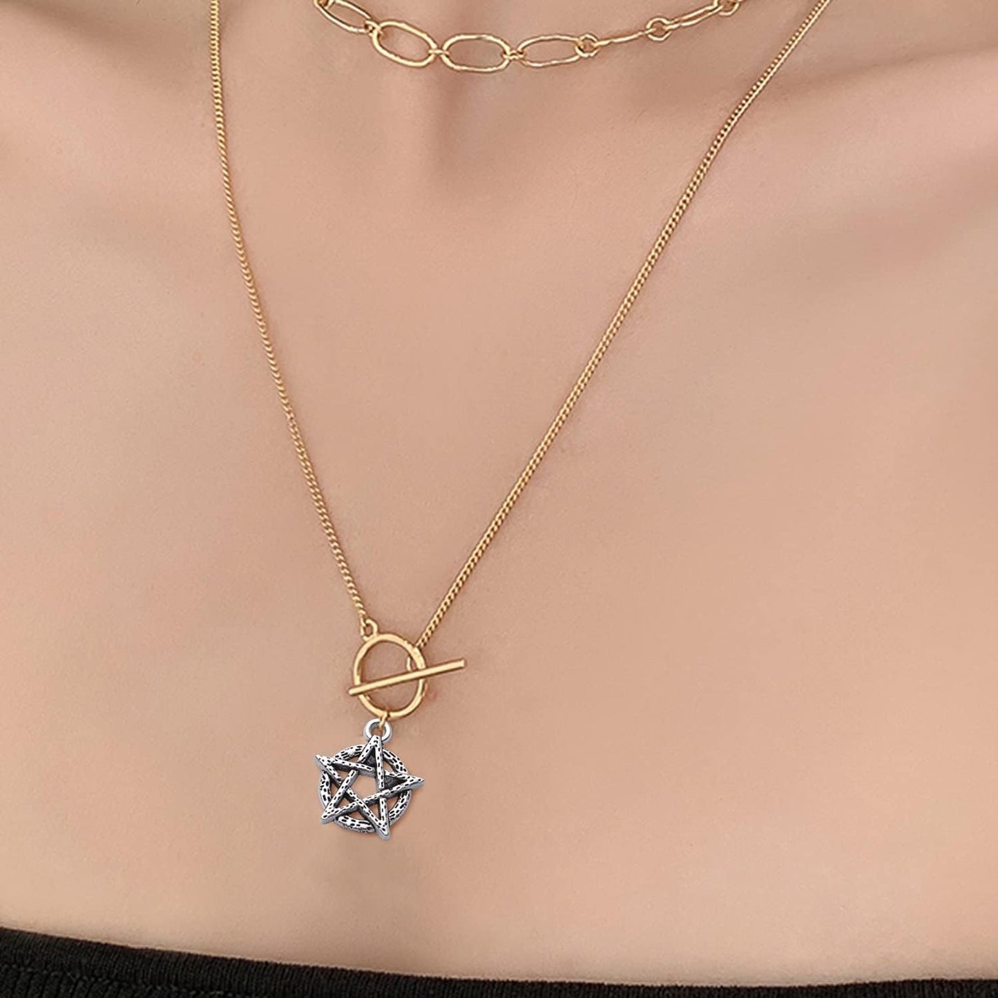 50pcs Celestial Pentagram Pentacle Star Charms Pendants Alloy Pentacle Charms Pendant Lucky Charms for DIY Jewelry Making Findings