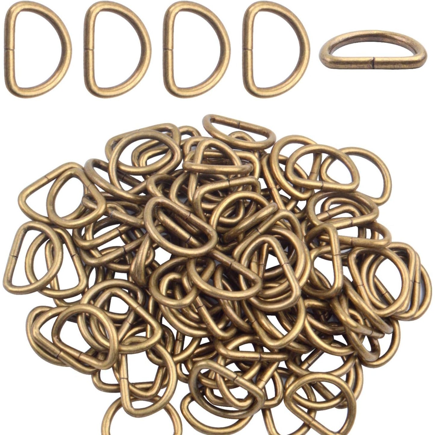 100 Pieces 1/2inch Metal Bronze D Ring Buckles D-Ring Loop for Handbag Purse Clothes DIY Accessories