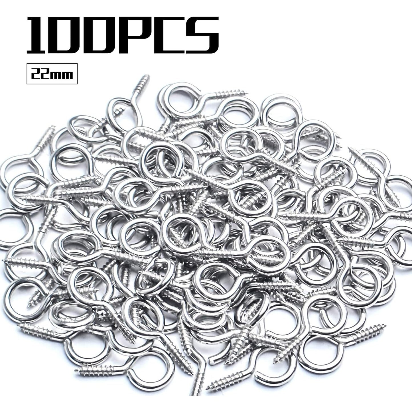 Eye Pin Screws, 100pcs Silver Small Screws Eyes Metal Eye Hooks Screws Eyes Lag Thread Eyebolt Small Eye Pin Screws for DIY Crafts Jewelry Findings Arts Projects, 22x11mm