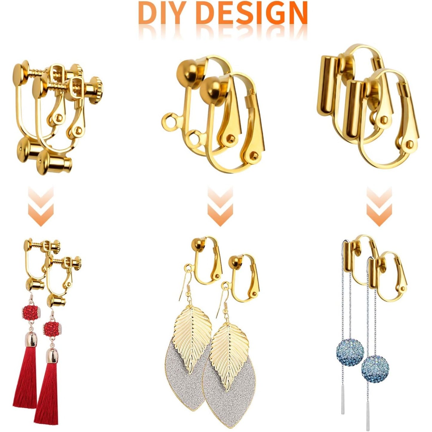 Clip-on Earring Findings,12 Pairs 6 Styles Earring Converters Components for Non Pierced Ears for Jewelry Making, Golden & Silver