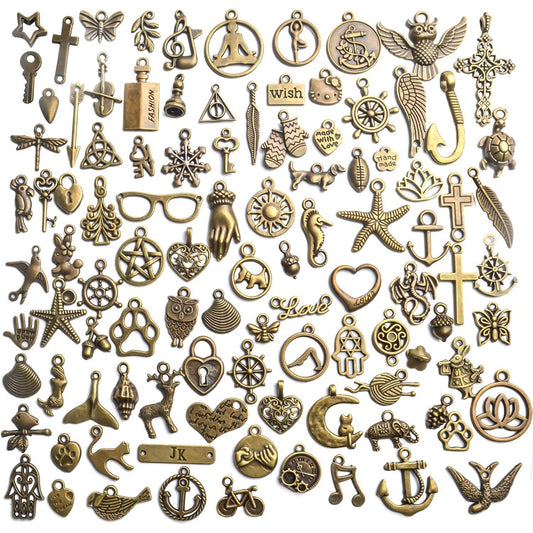 Vintage Charms Bulk,100pcs Antique Bronze Charms Alloy Pendant Charms Jewelry Making Supplies for Necklace Bracelet Earring