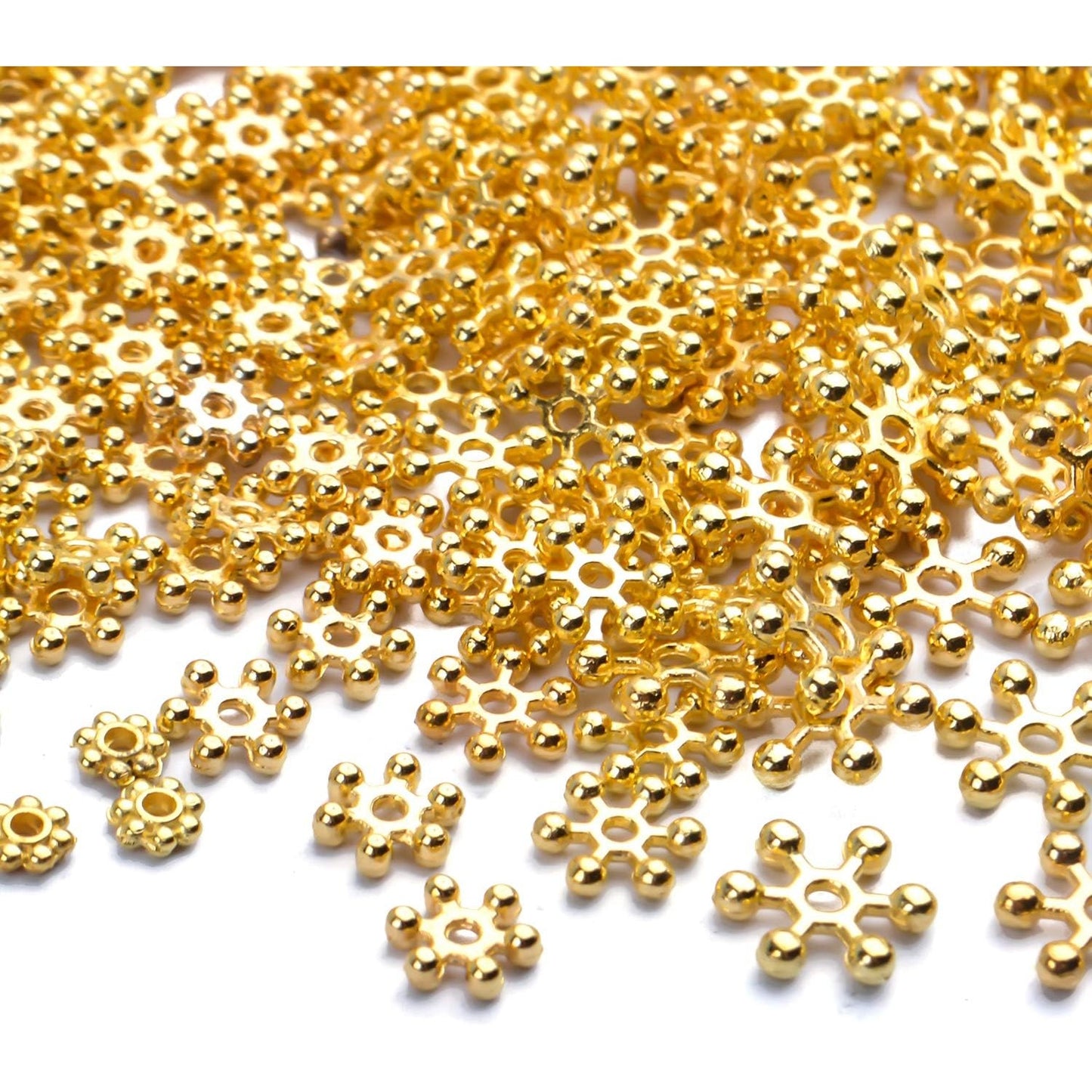 400pcs Snowflake Spacer Beads Daisy Jewelry Bead Charm Spacers Flat Metal Spacers for Bracelet Necklace Jewelry Making,4mm/6mm/8mm/10mm
