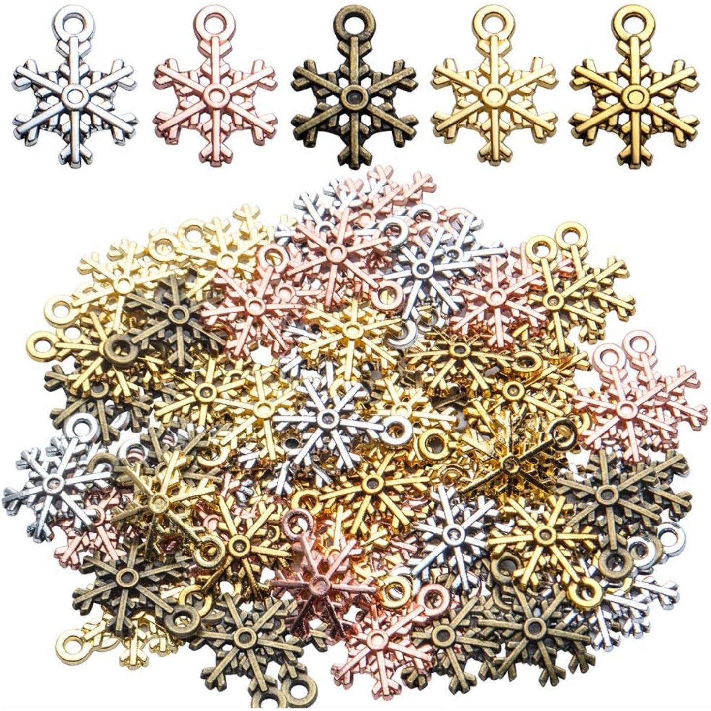 Snowflake Charms,50pcs 18x13mm Snownflake Pendant Charms Mixed Christmas Snowflake Pendants Jewelry Findings Crafting Supplies for DIY Necklace Bracelet Earring,5 Colors