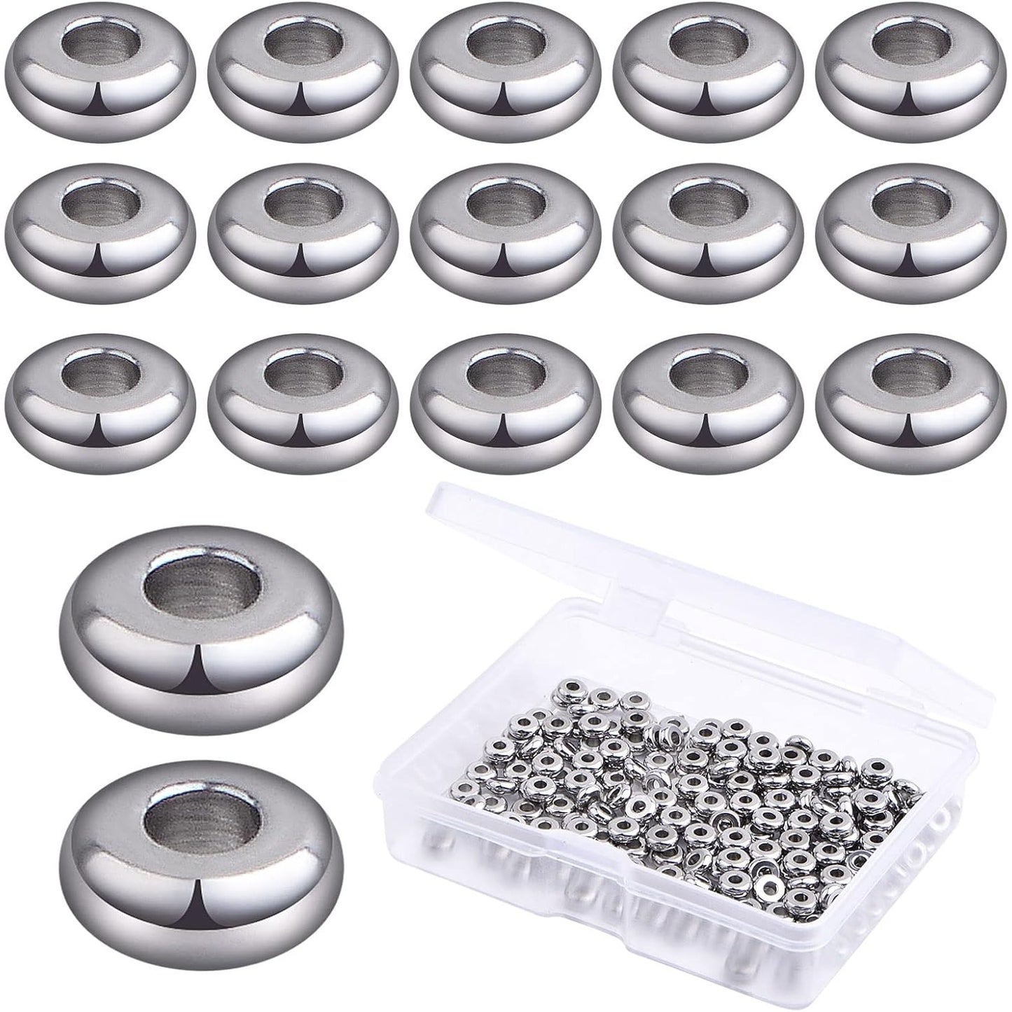 200pcs 4 mm Flat Round Spacer Beads Stainless Steel Disc Rondelle Spacer Loose Beads Slices with a Box Accessories for DIY Necklace Bracelet Jewelry Making Findings