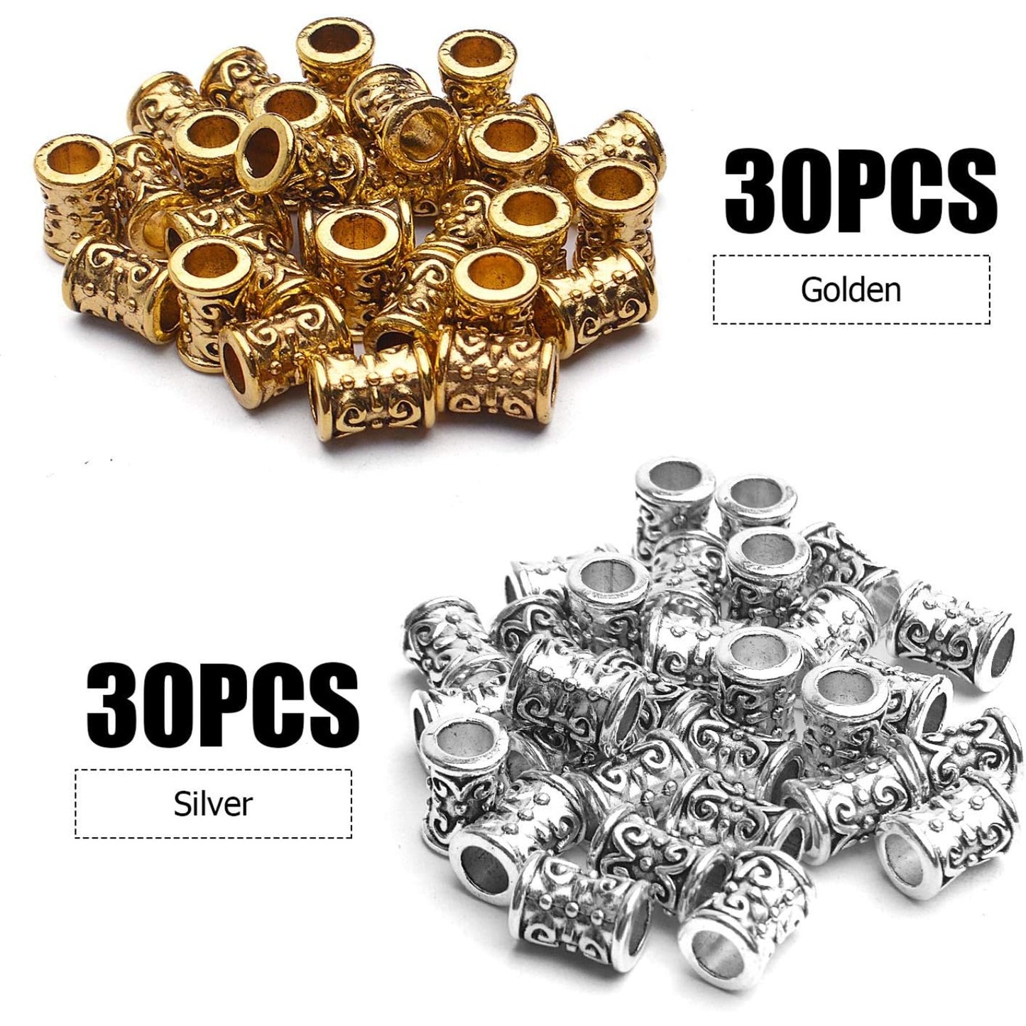 60pcs Alloy Column Spacer Bead Large Hole Tibetan Spacers Hollow Tube Beads Jewelry Spacer Charms for Bracelet DIY Jewelry Crafts Making Supplies