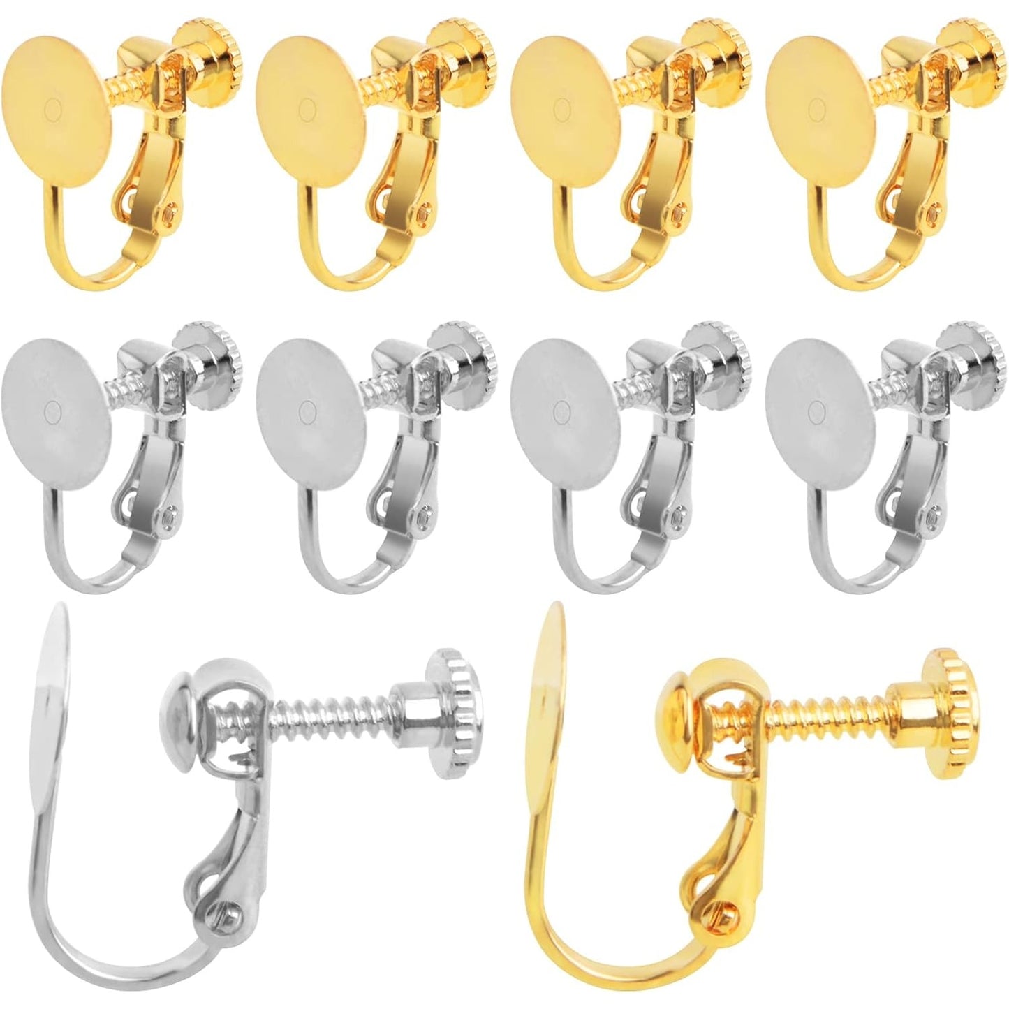 20pcs Stainless Steel Screw Clip-on Earring Converters Components Hypoallergenic Flat Round Earring Bezel Tray Clips for Non-Pierced Ears DIY Earrings Making, 2 Colors