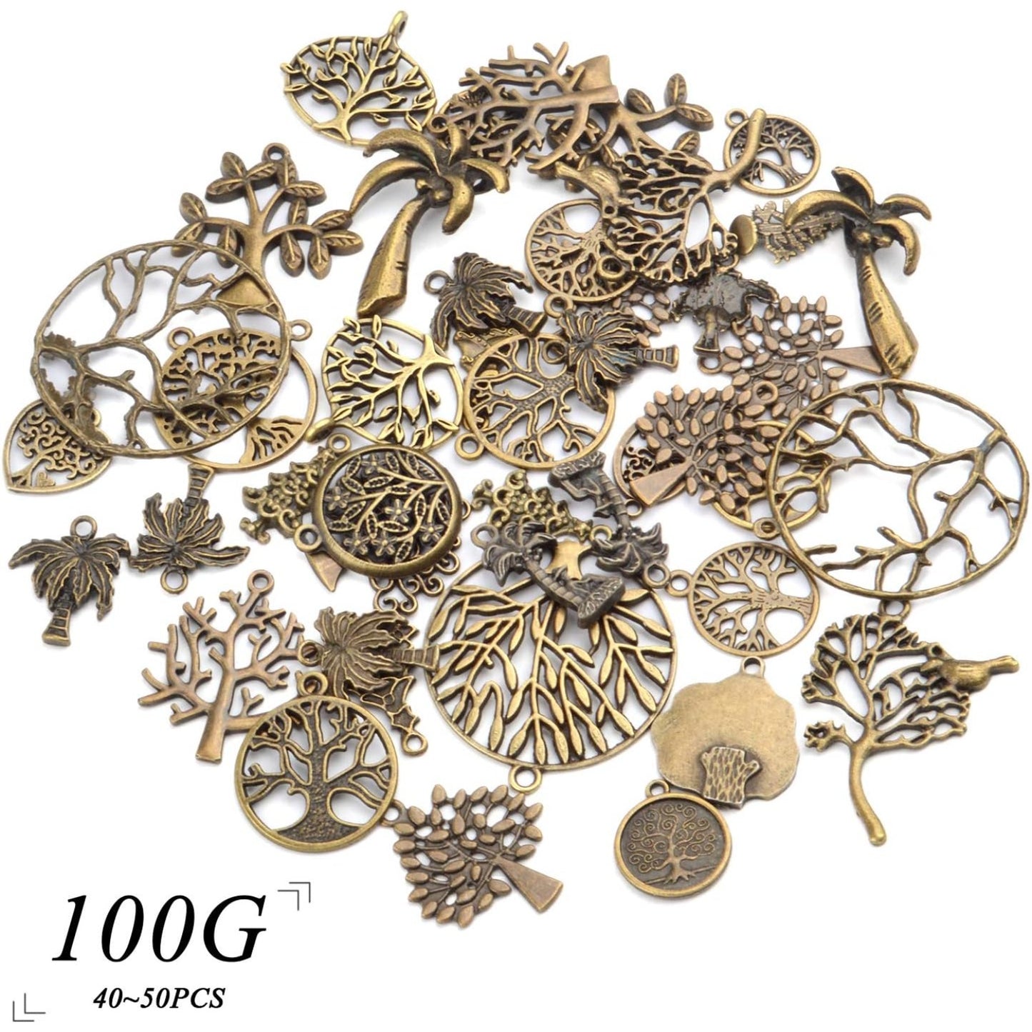 Jewelry Making Charms, 100g (40-50pcs) Craft Supplies Mixed Tree of Life Beads Charms Pendants Jewelry Findings for DIY Necklace Bracelet