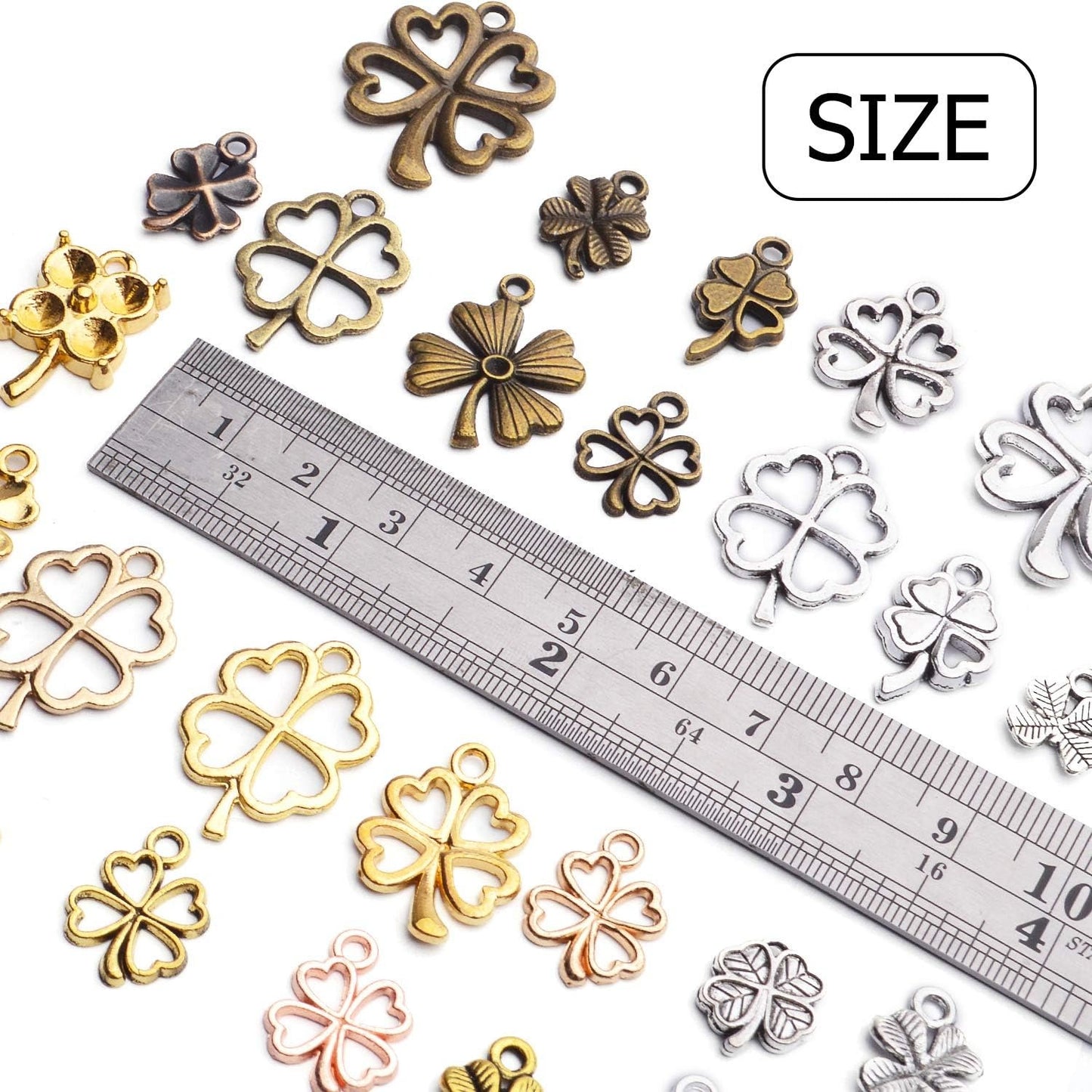 Mixed Four Leaf Clover Charms, 100 Gram Alloy Lucky Clover Pendant Craft Supplies Jewelry Findings Accessory for DIY Necklace Bracelet Making